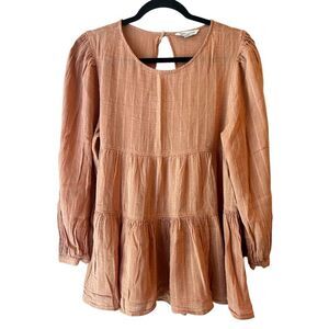 American Eagle Boho Tiered Blouse size S Balloon sleeves keyhole back